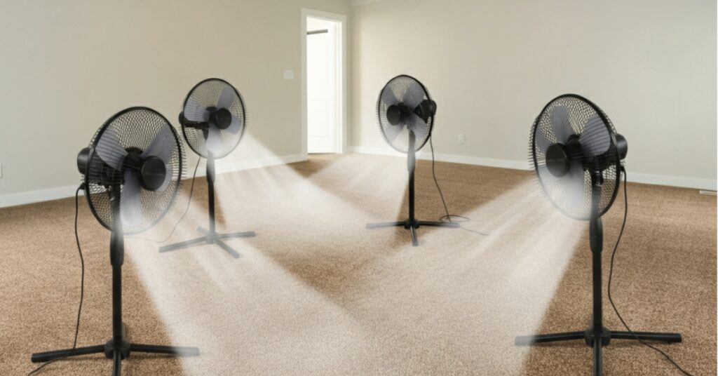 Use Ceiling or Box Fans to dry carpet after cleaning
